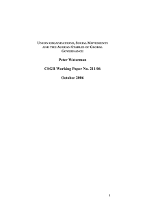 Peter Waterman  CSGR Working Paper No. 211/06 October 2006