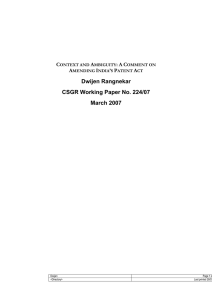 Dwijen Rangnekar CSGR Working Paper No. 224/07 March 2007 C