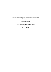 Jan Aart Scholte  CSGR Working Paper No. 223/07 March 2007