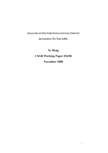 Ye Meng CSGR Working Paper 254/08 November 2008 A