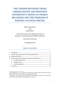 THE TENSION BETWEEN TRADE LIBERALIZATION AND RESOURCE SOVEREIGNTY: RUSSIA-EU ENERGY