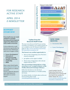 FOR RESEARCH ACTIVE STAFF APRIL 2014 E-NEWSLETTER
