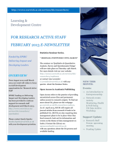 FOR RESEARCH ACTIVE STAFF Learning &amp; Development Centre