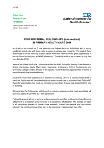 POST-DOCTORAL FELLOWSHIPS (non-medical) IN PRIMARY HEALTH CARE 2016 School for Primary Care