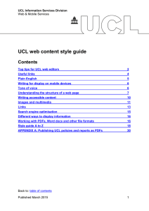 UCL web content style guide Contents