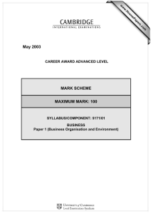 May 2003 MARK SCHEME MAXIMUM MARK: 100