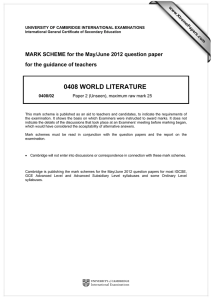 0408 WORLD LITERATURE  MARK SCHEME for the May/June 2012 question paper