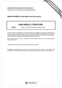 0408 WORLD LITERATURE  MARK SCHEME for the May/June 2014 series