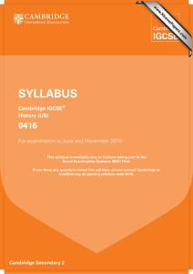 SYLLABUS 0416 Cambridge IGCSE History (US)
