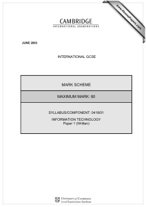 MARK SCHEME MAXIMUM MARK: 80 INTERNATIONAL GCSE SYLLABUS/COMPONENT: 0418/01