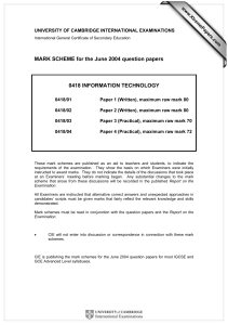 MARK SCHEME for the June 2004 question papers  0418 INFORMATION TECHNOLOGY www.XtremePapers.com