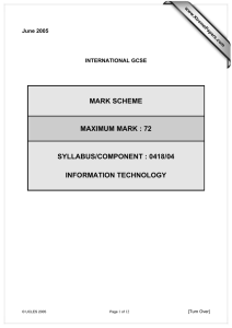 MARK SCHEME  MAXIMUM MARK : 72 SYLLABUS/COMPONENT : 0418/04