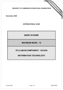 MARK SCHEME  MAXIMUM MARK : 72 SYLLABUS/COMPONENT : 0418/04
