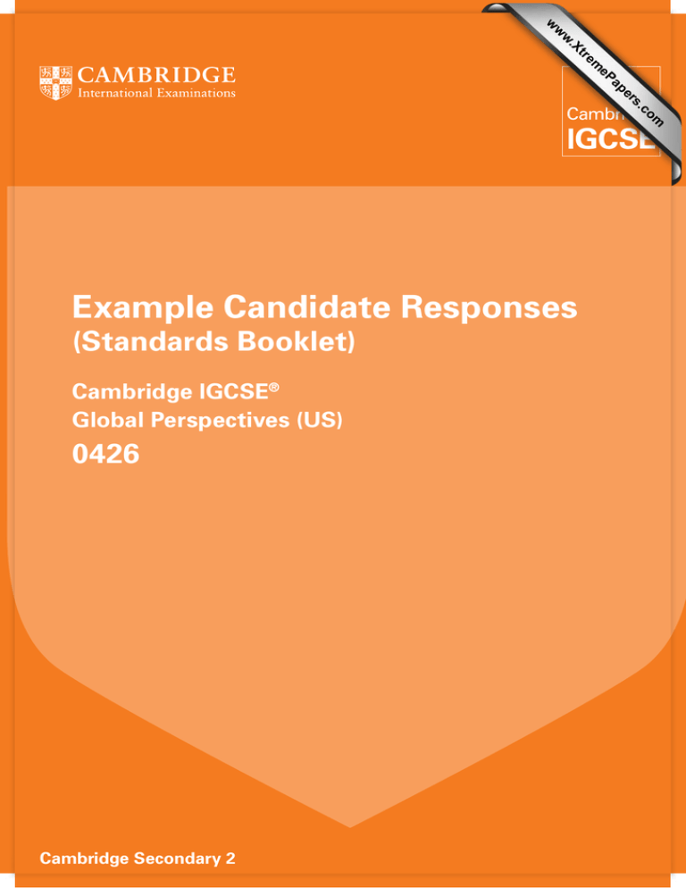 Example Candidate Responses Standards Booklet 0426 Cambridge Igcse