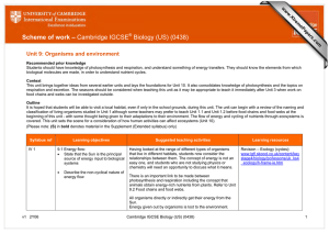 Scheme of work – Cambridge IGCSE Biology (US) (0438)