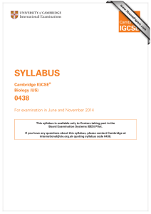 SYLLABUS 0438 Cambridge IGCSE Biology (US)