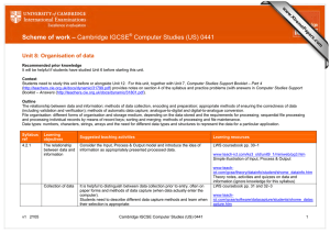 Scheme of work – Cambridge IGCSE Computer Studies (US) 0441