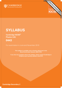 SYLLABUS 0443 Cambridge IGCSE Physics (US)