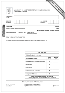 www.XtremePapers.com *0123456789* UNIVERSITY OF CAMBRIDGE INTERNATIONAL EXAMINATIONS Cambridge ICT Starters