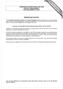 IMPORTANT NOTICE www.XtremePapers.com CAMBRIDGE INTERNATIONAL DIPLOMA PROJECT MANAGEMENT