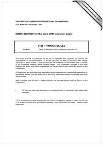 MARK SCHEME for the June 2005 question paper  8436 THINKING SKILLS www.XtremePapers.com