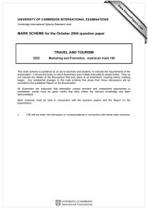 MARK SCHEME for the October 2004 question paper  TRAVEL AND TOURISM www.XtremePapers.com