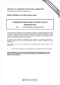 MARK SCHEME for the 2005 question paper  ADMINISTRATION