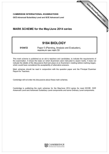 9184 BIOLOGY  MARK SCHEME for the May/June 2014 series