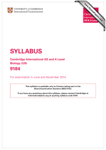 SYLLABUS 9184 Cambridge International AS and A Level Biology (US)