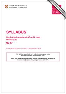 SYLLABUS 9277 Cambridge International AS and A Level Physics (US)