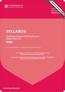 SYLLABUS 9280 Cambridge International AS and A Level Mathematics (US)