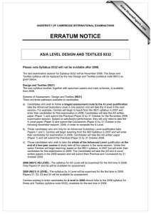 ERRATUM NOTICE AS/A LEVEL DESIGN AND TEXTILES 9332 www.XtremePapers.com