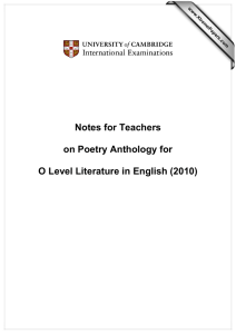 Notes for Teachers on Poetry Anthology for