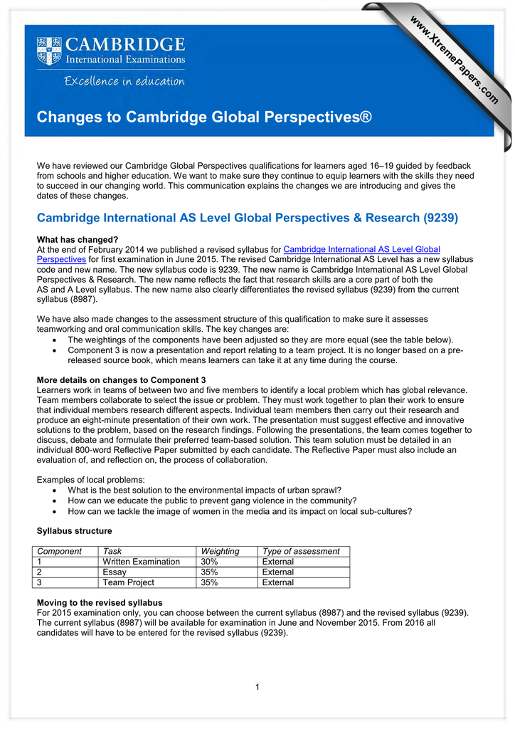 Changes To Cambridge Global Perspectives Www Xtremepapers Com