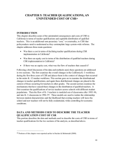 CHAPTER 5: TEACHER QUALIFICATIONS, AN UNINTENDED COST OF CSR INTRODUCTION