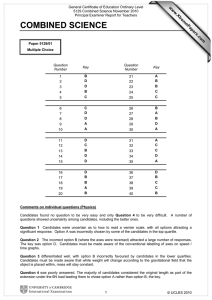 General Certificate of Education Ordinary Level 5129 Combined Science November 2010