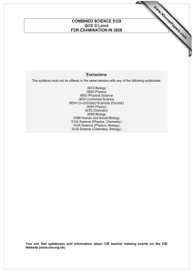 www.XtremePapers.com COMBINED SCIENCE 5129 GCE O Level FOR EXAMINATION IN 2008