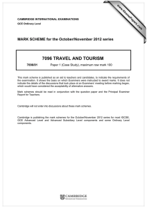 7096 TRAVEL AND TOURISM  MARK SCHEME for the October/November 2012 series