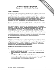 GCE OL Travel and Tourism 7096 Coursework Guidelines for Teachers www.XtremePapers.com