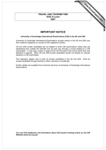 IMPORTANT NOTICE www.XtremePapers.com TRAVEL AND TOURISM 7096 GCE O Level