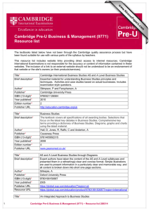 Cambridge Pre-U Business &amp; Management (9771) Resource list  1