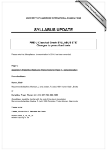 SYLLABUS UPDATE PRE-U Classical Greek SYLLABUS 9787 Changes to prescribed texts www.XtremePapers.com