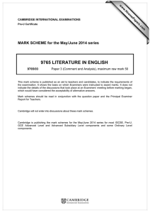 9765 LITERATURE IN ENGLISH  MARK SCHEME for the May/June 2014 series