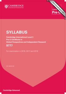 SYLLABUS 9777 Cambridge International Level 3 Pre-U Certificate in