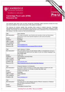 Cambridge Pre-U Latin (9788) Resource list  1