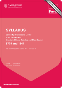 SYLLABUS 9778 and 1341 Cambridge International Level 3 Pre-U Certificate in