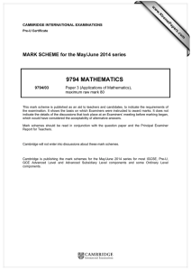 9794 MATHEMATICS  MARK SCHEME for the May/June 2014 series