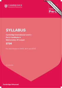 SYLLABUS 9794 Cambridge International Level 3 Pre-U Certificate in