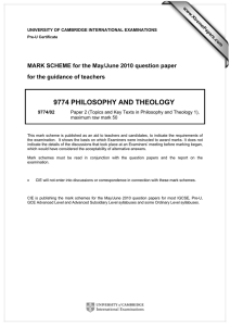 9774 PHILOSOPHY AND THEOLOGY  for the guidance of teachers