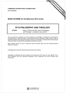 9774 PHILOSOPHY AND THEOLOGY  MARK SCHEME for the May/June 2013 series